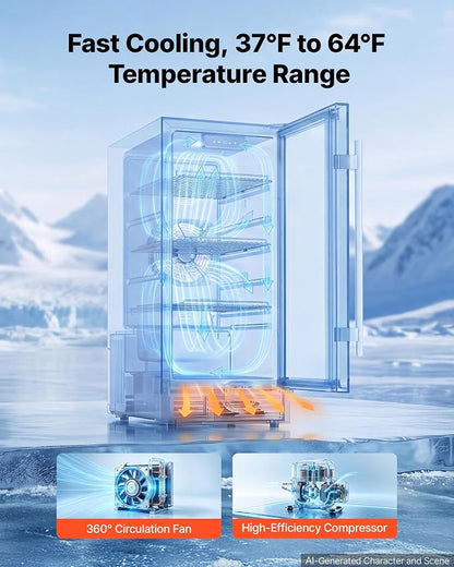 VEVOR Outdoor Beverage Refrigerator, 15 Inch Undercounter Drink Fridge | 304 Stainless Steel Door, 3.0 Cu. Ft, Hold 94 Cans, Powerful Cooling System, Built-in / Freestand Cooler, Home Bar & Patio