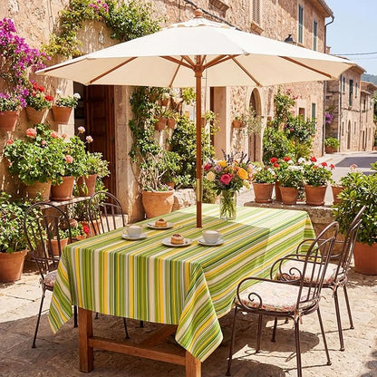 Poise3EHome 60X84 Outdoor/Indoor Waterproof Spillproof Rectangle Tablecloth with Umbrella Hole for Camping, Picnic, Party, Patio Table, Spring, Green Stripe