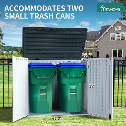 YITAHOME 35 Cu Ft Horizontal Weatherproof Storage Shed Without Shelves, Outdoor Lockable Resin Unit for Tools and Gear, Simple Assembly (Light Gray)