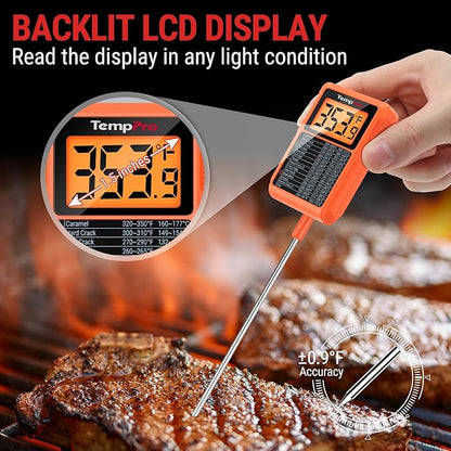 TempPro TP510 Waterproof Digital Candy Thermometer with Pot Clip, 10" Long Probe Instant Read Food Cooking Meat Thermometer for Grilling Smoker BBQ Deep Fry Oil Thermometer(Previously ThermoPro)