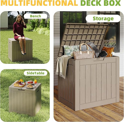 35 Gallon Waterproof Outdoor Storage Box,Deck Boxs for Outdoor and Indoor Use,Deck Storage Box for Picnic Supplies,Gardening Tools,Lockable and Easy to Install(Grey)
