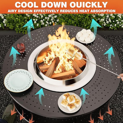Fire Pit Surround Tabletop for Solo Stove Bonfire 1.0&2.0 and Ranger 1.0&2.0, 41" Fire Pit Surround Tabletop with Wood Storage Shelf, Powder-Coated Steel Surround Tabletop with Extra Space