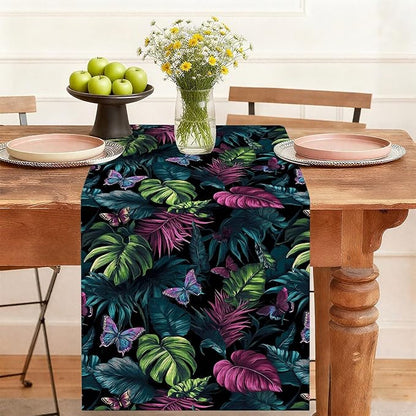 Tropical Leaves Table Runner,Dining Decor for Kitchen Coffee Table Family Dinners Holiday Parties Wedding Events Decor(13x72 inch)