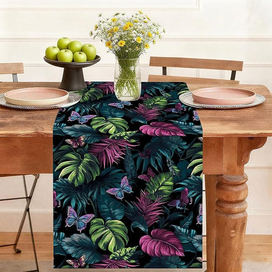 Tropical Leaves Table Runner,Dining Decor for Kitchen Coffee Table Family Dinners Holiday Parties Wedding Events Decor(13x72 inch)