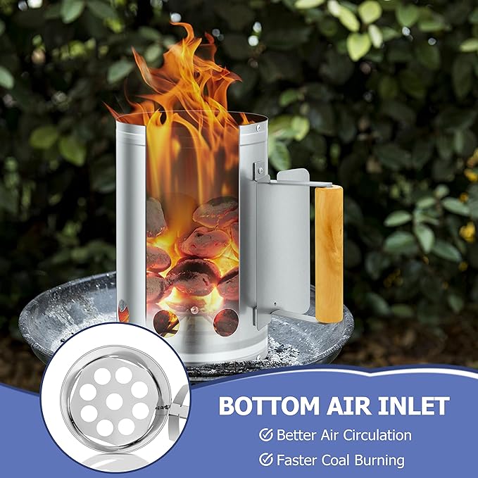 Portable Charcoal Grill (2 IN 1 Double-Sided) & Charcoal Chimney Starter with Clamp Set, Joyfair Small Tabletop Barbecue Grill with Food Tray & Rack, BBQ Grill Fire Starter for Outdoor Camping