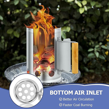 Portable Charcoal Grill (2 IN 1 Double-Sided) & Charcoal Chimney Starter with Clamp Set, Joyfair Small Tabletop Barbecue Grill with Food Tray & Rack, BBQ Grill Fire Starter for Outdoor Camping