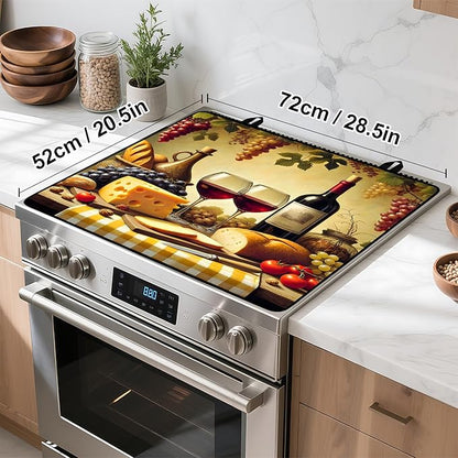 Wine and Food Stove Top Cover Retro Flower Gas Stove Top Cover for Home Decoration Kitchen Pad Non-Stick Washable Cooktop Covers Countertop Protector Keep Stove Clean 28"x20"