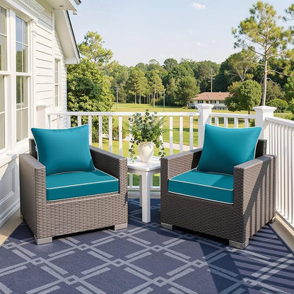 MIULEE Teal Outdoor Seat Cushion 24x24 Inch Waterproof Cushion | Deep Seat and Back Cushion for Patio Furniture Chair Sofa Couch, Fade Resistant, Handle and Adjustable Straps