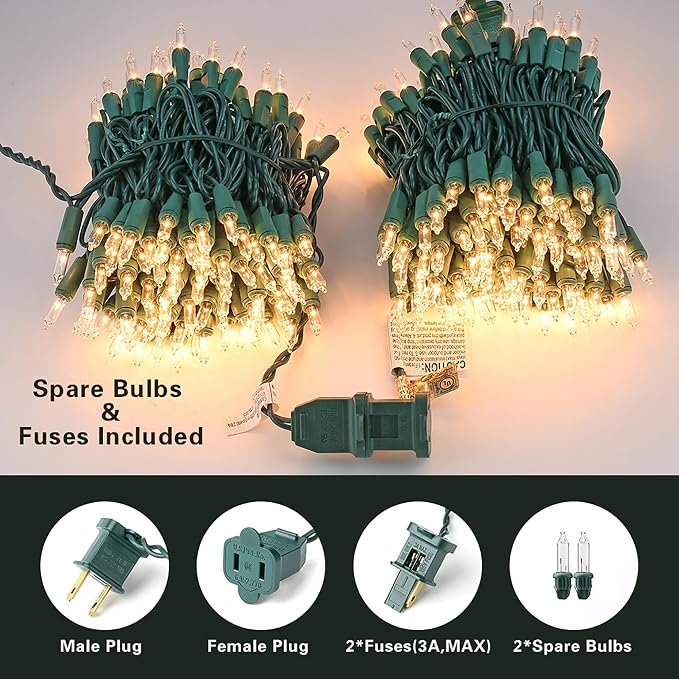 BrizLabs Clear Christmas Lights, 50 Count Warm White Incandescent Lights | Linkable; UL Certified; Outdoor White Christmas Lights Mini Light Set Green Wire Indoor Outside Xmas Tree Holiday Party Decor