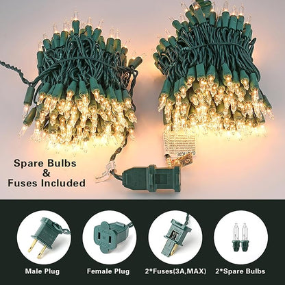 BrizLabs Clear Christmas Lights, 50 Count Warm White Incandescent Lights | Linkable; UL Certified; Outdoor White Christmas Lights Mini Light Set Green Wire Indoor Outside Xmas Tree Holiday Party Decor