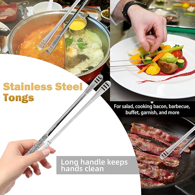 4Pcs 9.5-Inch Stainless Steel Korean BBQ Grill Tongs, Japanese Barbecue Tongs for Cooking, Portable Kitchenware for Home, Outdoor, Steak, Salad, Food