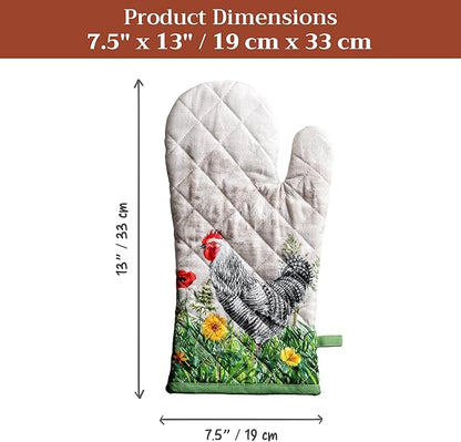 Maison d'Hermine Oven Gloves 100% Cotton Oven Mitt 7" x 13" with Loop Heat Resistant BBQ Cooking Gloves Baking Grilling Kitchen Hotel Home Farmhouse Spring Summer (Pack of 1, Basse Cour)