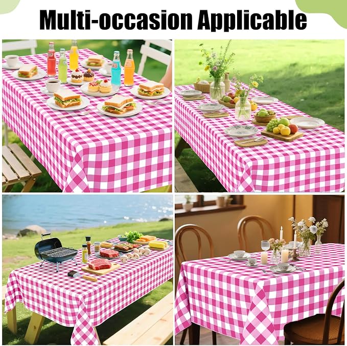 Smiry Picnic Table Cloth, Vinyl Tablecloths with Flannel Backing, 52"x70" | Waterproof Rectangle Table Cloth, Wipeable Buffalo Plaid Table Cover for Indoor and Outdoor (Hot Pink & White)