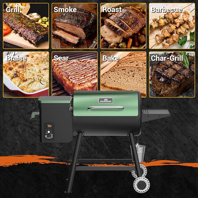 Electric Pellet Grill 456 SQ.IN Cook Area Pellet Smoker with Auto Feed & PID Controller 500°F Max Temperature 8 in 1 BBQ Grill with Meat Probe & Side Table with Hooks Perfect for Outdoor BBQ