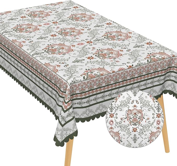 Rustic Floral Tablecloth 60x120 Inch Rectangular Green Pink Flower Boho Spring Wrinkle Resistant Table Cloth Washable Seasonal Retro Table Cover for Home Restaurant Picnic Camping 60x120 Inch