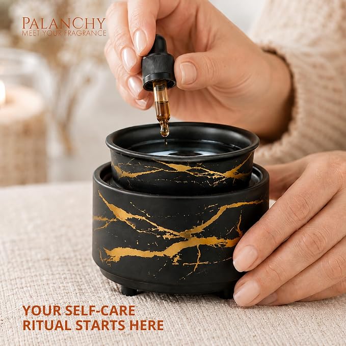 PALANCHY Electric Wax Melt Warmer for Scented Wax, Wax Warmer Set of 2 | Glazed Ceramic Wax Melter Black & White, 3-in-1 Candle Wax Melts Warmer Oil Burner for Aromatherapy. 4 x 4 x 3.5 ins, 17W