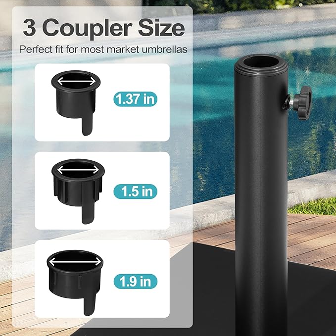 Patio Umbrella Base with Wheels, 43lbs Outdoor Umbrella Stand | With 2 Wheels, Square Heavy Duty Base, Suitable for 6-12FT Most Market Umbrella, for Deck, Lawn, Poolside