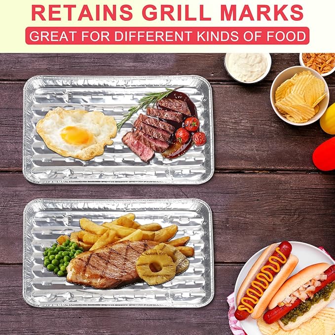 DcYourHome Disposable Aluminum Broiler Pan for Oven, 20 Pack Aluminum Tray with Holes for BBQ, Baking, Takeout, Grill Prep Trays, Durable Aluminum Foil BBQ Grilling Trays Grill Pans for Outdoor Grill