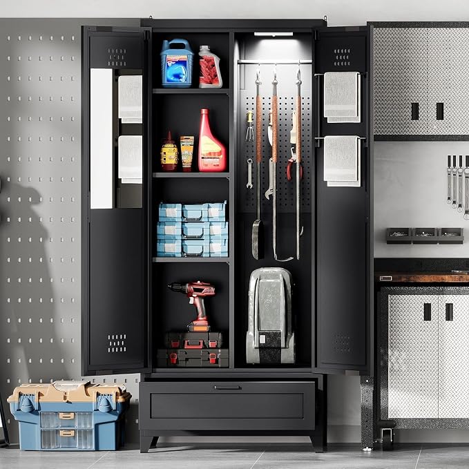 YITAHOME 71" Metal Garage Storage Cabinet with Adjustable Shelves, Black | Built-in Pegboard, Adjustable Shelves, Heavy-Duty Metal, for Garage Gym Basement Warehouse, Easy Assembly