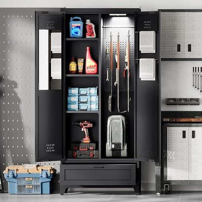 YITAHOME 71" Metal Garage Storage Cabinet with Adjustable Shelves, Black | Built-in Pegboard, Adjustable Shelves, Heavy-Duty Metal, for Garage Gym Basement Warehouse, Easy Assembly