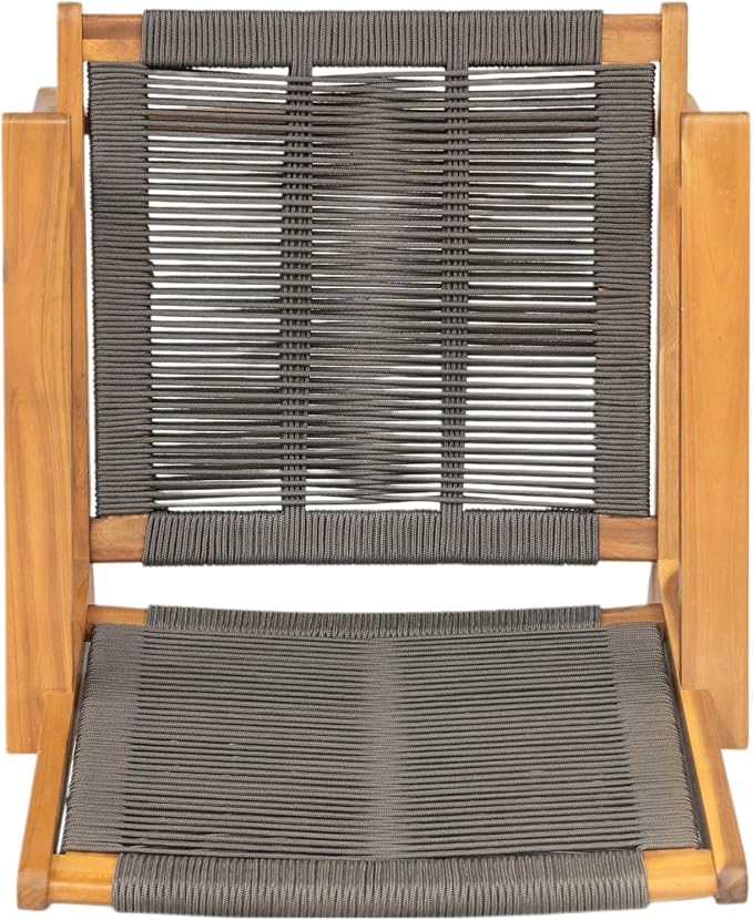 Christopher Knight Home Veera Patio Lounge Chair Set of 2, Acacia Wood Frame, Handwoven Rope, Mid-Century Modern, Dark Grey & Teak