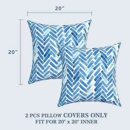 LVTXIII Outdoor Pillow Covers 20x20 Inch, 2 Pack Large Square Throw Pillow Cases, Fade-Resistant Cushion Covers for Patio Furniture Sofa, Garden Porch, Blue Bricks