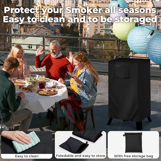 30-inch Vertical Smoker Cover, Compatible with Most of Vertical Smoker (19" Lx20 Wx32 H), Heavy-Duty and Weather-Resistant Oxford Fabric with Adjustable Drawstring
