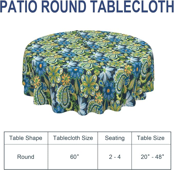 Outdoor/Indoor Round Tablecloth with Umbrella Hole Zipper, Decorative Circular Table Cover for Home Garden, 60 Inch, Wonder Garden