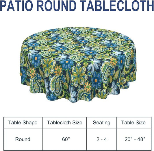 Outdoor/Indoor Round Tablecloth with Umbrella Hole Zipper, Decorative Circular Table Cover for Home Garden, 60 Inch, Wonder Garden