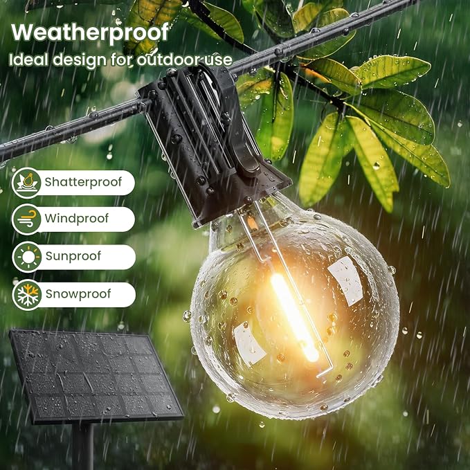 Svater Solar Outdoor String Lights 75 FT, G40 Patio Lights Shatterproof Dimmable Vintage Edison Bulbs, Solar Powered Weatherproof Light for Patio, Backyard, Garden, Bistro, Warm White
