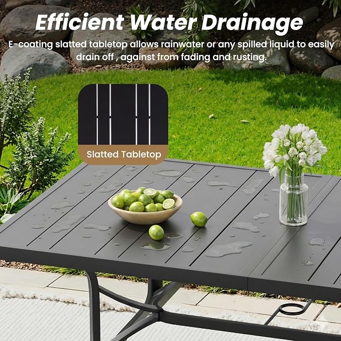 Outdoor Dining Table 60"x35", Rectangle Patio Table with 1.57" Umbrella Hole, Outdoor Metal Tables for Patio, Graden, Backyard and Poolside, Weather-Resistant