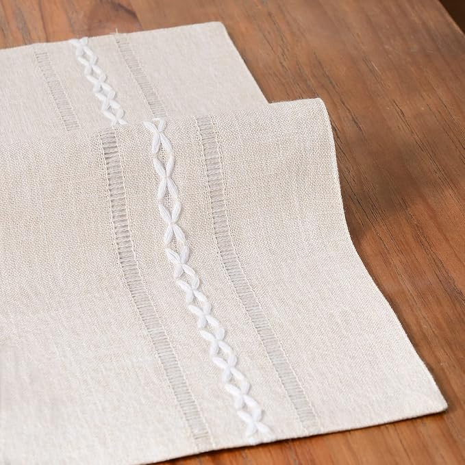 Wracra Cotton Linen Place Mats, Ivory Embroidered Placemats Set of 4 | Placemats 12 x 18 Inch; Cotton Linen Woven Fabric; Heat Resistant Table Mats; Raised Embroidered Hollow Design