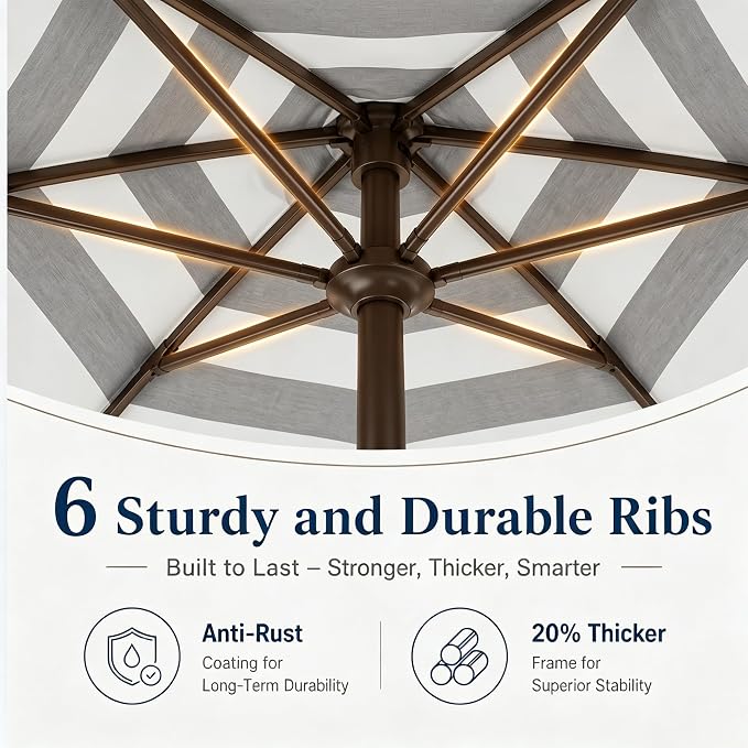7.5ft Patio Umbrella, Outdoor Table Market Umbrella with Smooth Crank Lift, 6 Windproof Fiberglass Ribs, UPF50+ UV Protection for Deck, Pool, Garden and Backyard