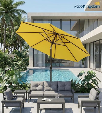 PatioKingdom 9FT Patio Outdoor Umbrella-UPF 50+ Sun Shade with Wind Vent, Push-Button Tilt & Smooth Crank Lift, Rust-Resistant Fiberglass Frame for Garden, Backyard,Yard (Yellow)