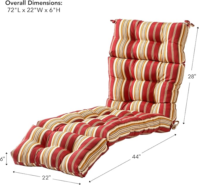 Greendale Home Fashions 72 x 22-inch Outdoor Chaise Lounge Cushion, Tuscan Stripe