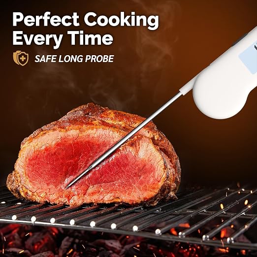 0.5 Sec Instant Read Grill Meat Thermometer Digital Food Cooking BBQ, White | ±0.5°F Precision, Auto Flip Digital LCD Display, Ideal For Meat, Candy, Grill, BBQ, Food Thermometer for Kitchen Gadgets