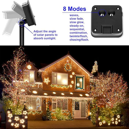 Solar String Lights for Outside, Fairy Lights Outdoor Waterproof, Warm White 2Pack Total 200LED 66Ft 8 Modes Mini Small Solar Powered Lights for Christmas, Garden, Patio, Fence, Balcony