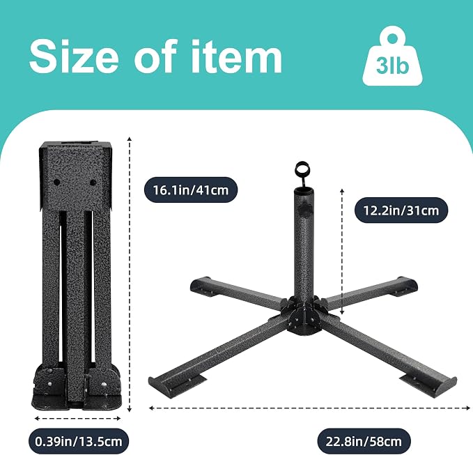 AMMSUN Foldable Portable Beach Umbrella Stand, Patio Umbrella Base Holder | Outdoor Sunshade Anchor, with Weight Bag, Rust-Free Tempered Iron Umbrella Stand for Courtyard, Garden, Beach, Lawn, Fishing
