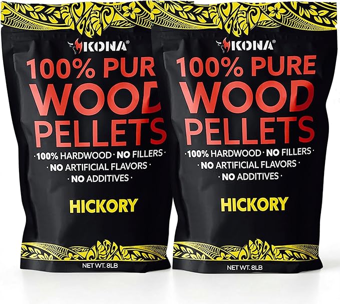 Kona 100% Hickory Smoker Pellets, Intended for Ninja Woodfire Outdoor Grill, 16 lb Resealable Bag