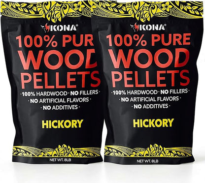 Kona 100% Hickory Smoker Pellets, Intended for Ninja Woodfire Outdoor Grill, 16 lb Resealable Bag