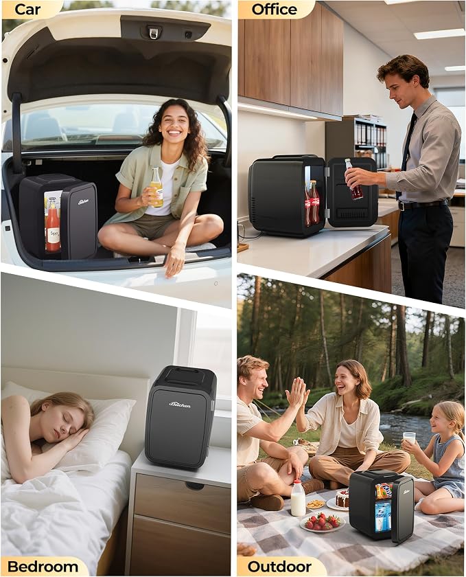 BEICHEN Mini Fridge 4 Liter/6 Can Portable Compact Refrigerator | for Bedroom Office Dorm Car, Fast Cooling, Low Noise, 100-125V AC/5-12V USB, for Skincare, Food, Drinks(Black)