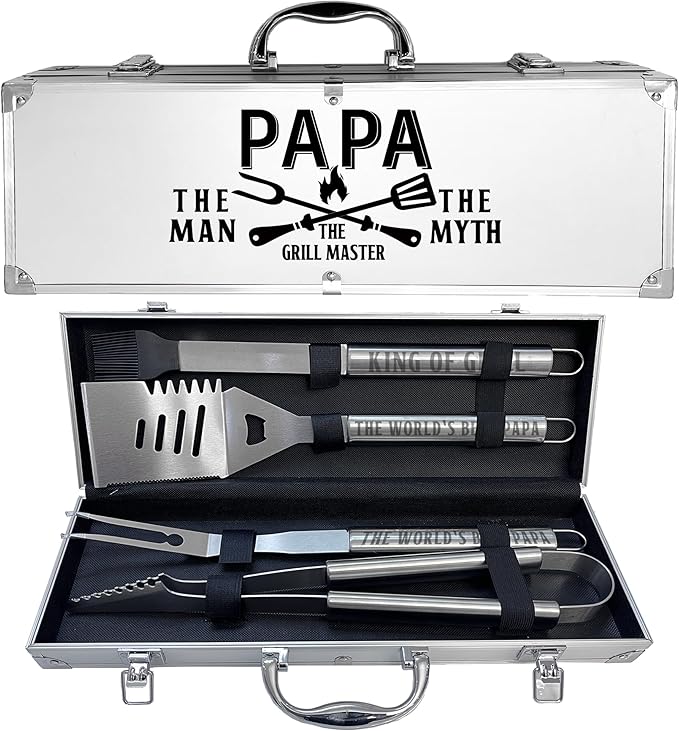 Papa Gifts, Papa Gifts from Grandkids Fathers Day Heavy Duty Grilling Accessories Kit for Backyard BBQ, Thick Stainless Steel Grill Utensils with Non-Slip Handle Tool Grilling Gift for Man on Birthday