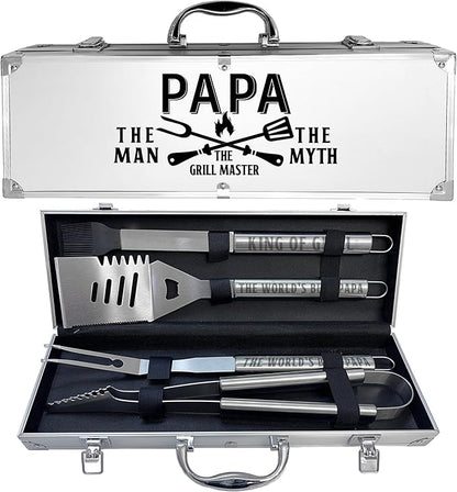Papa Gifts, Papa Gifts from Grandkids Fathers Day Heavy Duty Grilling Accessories Kit for Backyard BBQ, Thick Stainless Steel Grill Utensils with Non-Slip Handle Tool Grilling Gift for Man on Birthday
