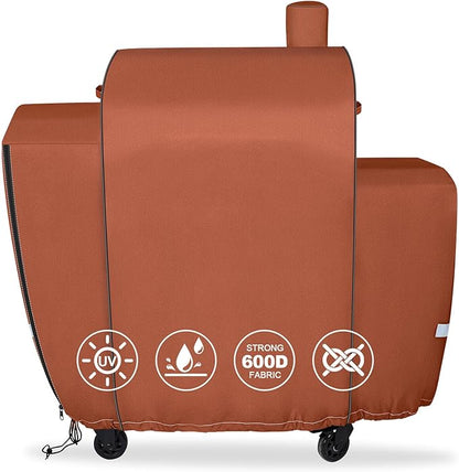 QuliMetal Grill Cover for Pit Boss Platinum Laredo 1000 Wood Pellet Grill, PB1000PL - 600D Heavy Duty Waterproof Fade Resistant Pit Boss Laredo 1000 Cover with Elastic Drawstrings&Zipper Design, Brown
