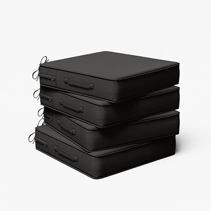 Outdoor Chair Cushion 19 x 19 x 4 Inches Patio Furniture Outdoor Waterproof Seat Cushion, Patio Chair Cushion with Handles and Ties, Square Dining Chair Cushion Set of 4, Black
