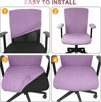 Tallew 4 Pcs Office Chair Covers Stretchable Armrest Seat,XL,Lilac Purple | Universal Fit Office Desk Chairs, Protective Seat Backrest Slipcovers, Stretchable Prevent Wear, Easy Install for Rotating