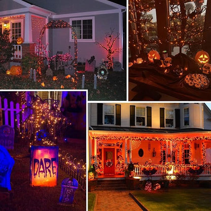 66FT 200 LED Fairy Lights Plug in, 8 Modes Twinkle Halloween Lights Orange | Waterproof String Lights Outdoor Indoor, Memory, Timer, Copper Wire, Halloween Lights for Bedroom Garden Party Holiday Decor