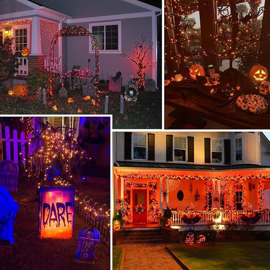 66FT 200 LED Fairy Lights Plug in, 8 Modes Twinkle Halloween Lights Orange | Waterproof String Lights Outdoor Indoor, Memory, Timer, Copper Wire, Halloween Lights for Bedroom Garden Party Holiday Decor