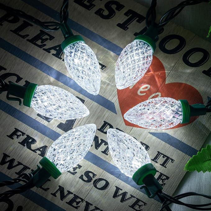 AWQ 100LED 81FT C9 Christmas String Lights Plug in Fairy Twinkle White | Christmas Lights Outdoor 8 Modes Timer Function Waterproof Extendable for Indoor Outdoor Wedding Party Christmas Decoration