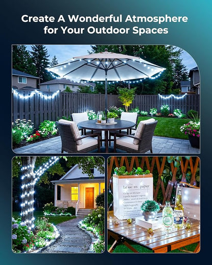 Minetom Solar Fairy Lights,33Ft 100 LED String Lights Outdoor Pure White | IP65 Waterproof Twinkle Lights with 8 Modes Outdoor & Indoor, Patio Lights for Tree Garden Party Wedding Christmas Decor